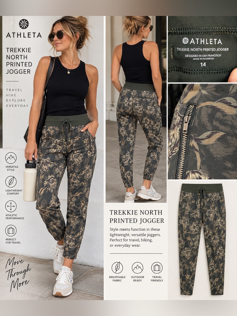 Athleta Trekkie North Printed Joggers Floral Size 14